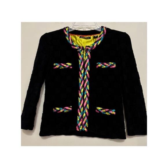Michael Simon Multicolor Braid Basketweave Cardigan Sweater Black Small Petite - Picture 1 of 8